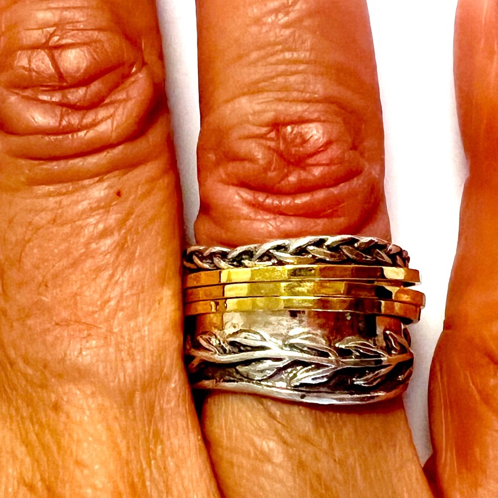 QVC Or Paz made is Israel Sterling silver gold plated white topaz spinner ring